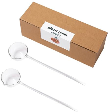 2 Stück klare Löffel Borosilikatglas Suppenkelle mit langen Griffen für Bankette Seifenkelle Glaskelle
