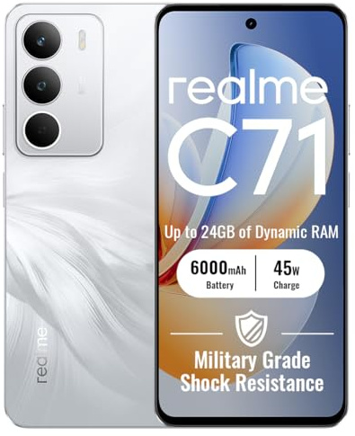realme C71 Smartphone 8+256GB, White | 6000mAh Battery, 45W Fast Charging, 6.67 Inch Display, 120Hz Refresh Rate, 50MP Camera, Powerful 8 Core Processor, IP54