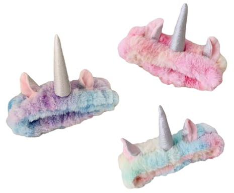 Einhorn Haarband 3 Stück-pack aus Coral Fleece, Elastisch | Gesichtswasch Haarbänder, Stirnbänder für Dusche, ohne Haarverlust und Hautschonend