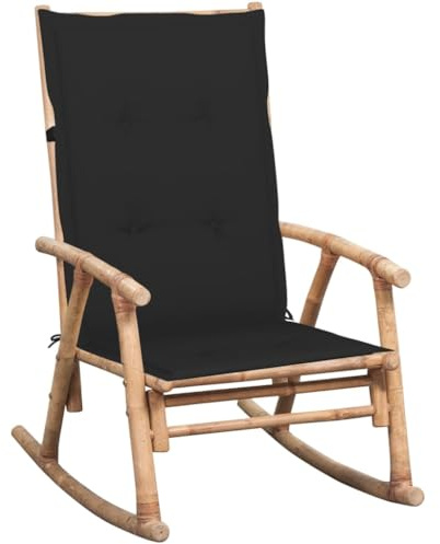 Tonture Bambus Schaukelstuhl mit Kissen, 66x86x105 cm, wasserabweisend, für Garten, Terrasse und Balkon, komfortabler Relaxsessel für drinnen & draußen