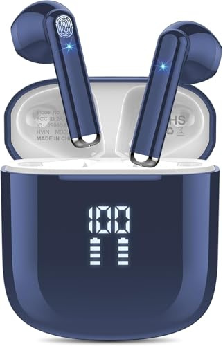 OYIB Wireless Earbuds, 2026 New Bluetooth 5.3 Headphones with HiFi Stereo and ENC Noise Cancelling Mic, 25H Bluetooth Earphones with LED Display and IP7 Waterproof for Workout/Running/Fitness, Blue