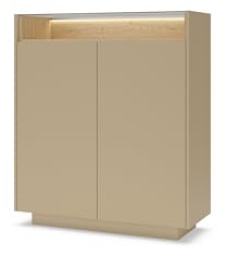 Masseno Kommode Porta 103,2 cm Sideboard mit Schubladen und 2 Türen für Wohnzimmer Schlafzimmer Modern 103,2x39,5x119,2 cm Beige/Eichefarben
