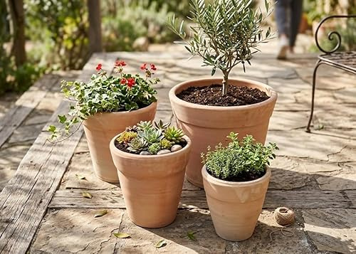 GartenGees Pflanzkübel,Blumentopf,konisch,Sandfarben,Terracotta,frostfest!4 Größen wählbar (24cm+18cm,2er Set)