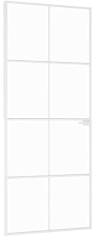 Puerta interior blanca, 83 x 201,5 cm, vidrio templado, marco de aluminio fino, con asa, doble cara, diseño moderno para vivienda, transición, accesorios de montaje, incluye hoja de puerta robusta