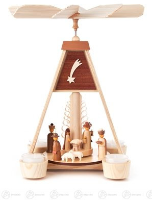 Rudolphs Schatzkiste Pyramide mit Christi Geburt, für Teelichte Breite x Höhe x Tiefe 20 cmx32 cmx25,5 cm NEU Erzgebirge Tischpyramide Weihnachtspyramide