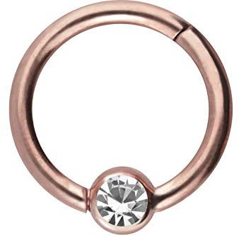 PIERCINGLINE Chirurgenstahl Clicker Ring Kugel + KRISTALL Piercing Septum Ohr Tragus Helix Roségoldfarben 3 x 1,2 x 10 mm