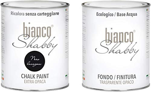 CHALK PAINT Nero Lavagna & FINITURA - Pittura Shabby Chic EXTRA OPACA (1 litro) + Finitura Trasparente Opaco (1 litro)