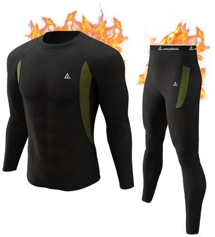 CL convallaria Thermounterwäsche Herren Funktionsunterwäsche Skiunterwäsche Atmungsaktiv Innenfleece Thermo Unterwäsche Set Weich Thermounterhemd Thermounterhose für Männer, Schwarz