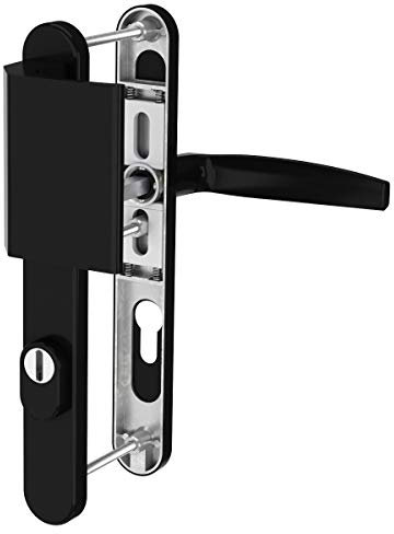 Türdrücker Wechselgarnitur 92mm mit Kernziehschutz Schwarz RAL9005 Schmalrahmengarnitur PZ Lochung Türbeschlag (Stossgriff/Drücker, Türstärke 39-54mm)