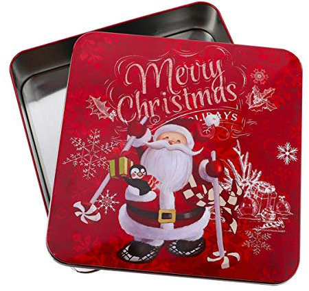 TOYANDONA Keksdose Plätzchendosen Weihnachtsmann Geschenkbox Weihnachten blechdose mit Deckel Tin Quadratische Box Metallbox Vorratsdose Metall Box Storage Aufbewahrungsbox 19,6 cm