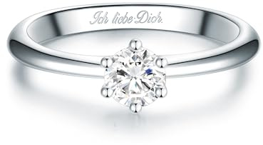 Trilani Damen Solitär-Ring aus 925/- Sterling Silber Zirkonia im Brillantschliff Gravur Ich Liebe Dich Verlobungsring Antragring
