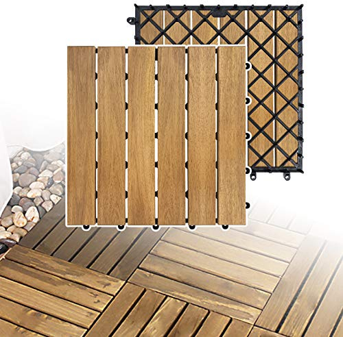 LZQ Akazienholz Holzfliesen Naturholz 22 Stück 30x30 cm Model A | Balkonfliesen, Terrassenbelag und Gartenfliesen mit Klicksystem, Drainage-Unterseite und geölter Holzoberfläche