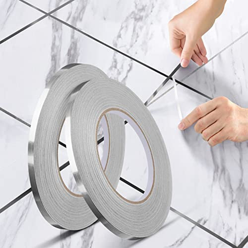 JEEZAO Keramikfliesen Zierleiste Selbstklebend Bodenband Dichtband Dichtungsstreifen,Dichtungsbänder Wasserdicht Schönheitsnaht Zierleisten (2*(0,5cm*50m),Silber)