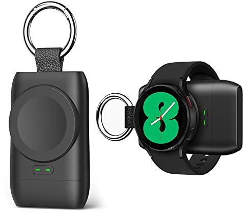 Aukvite Caricabatterie per Samsung Watch, Portatile USB C Caricatore per Samsung Watch 6, 1400mAh Caricabatterie Wireless per Samsung Galaxy Watch 6/5/4/3, Caricatore Magnetico con Portachiavi (Nero)