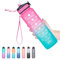 HYETA 32 OZ Water Bottle with Times to Drink and Straw Motivational Time Marker Water Bottles with Strap Leakproof & BPA Free 1 Liter Reusable Sports Water Bottle for Fitness Gym & Outdoors PinkGreen
