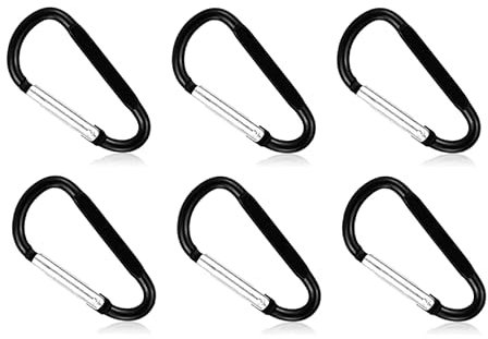 SZXMDKH Carabiner Clip Small, 6 Pcs D Ring Clip Hook Karabiner, mini Carabiner Keyring for Outdoor, Fishing, Hiking, Traveling (Black), M