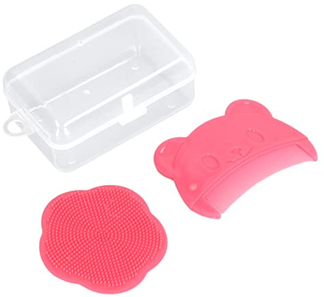 2PCS Baby Scalp Brush Set Baby Cradle Cap Brush Soft Sensory Silicone Bath Brush Bequeme Kopfhaut-BadebüRste FüR Neugeborene Trockene Haut Peeling und Sanft Massieren (Rot)
