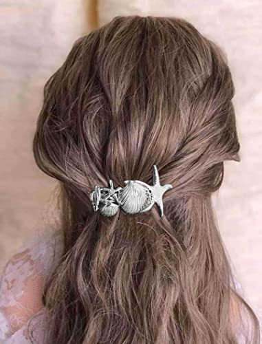 Wendalern Pinces à Cheveux Boho Étoile de Mer Coquillage Barrette Argent Vintage en Métal Accessoire Pour Femmes et Filles