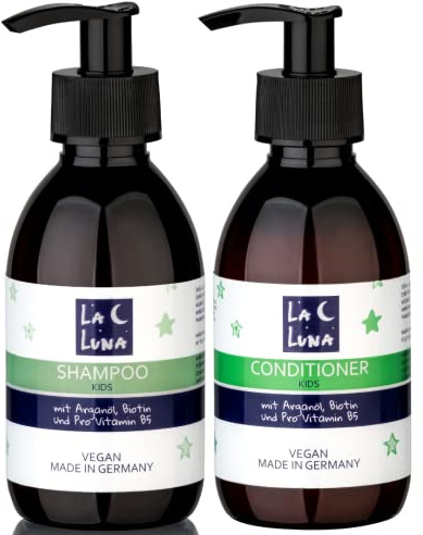 Haarshampoo + Conditioner für Kinder mit Arganöl,Biotin, pro Vitamin B|vegan|empfindliche Kopfhaut|pflegend Kids Hairstyling Jungen Mädchen LA LUNA® - 400ml