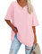 Famulily Ladies Summer Basic Oversized Tops T Shirt Women Casual V Neck Half Sleeve Tee Tops Pink XL