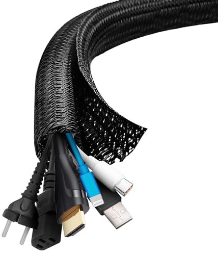 shinfly 13mm-10m Kabelschlauch, Selbstschließend Kabelkanal, Kabelmanagement für Schreibtisch, TV, Computer, PC, Kabelschutz für Hund, Katze, Schwarz