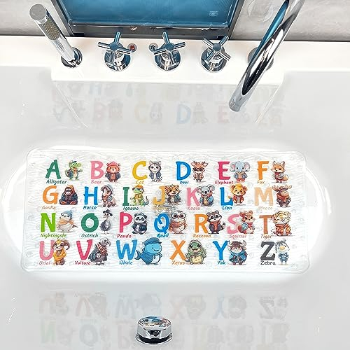 Tapis de baignoire antidérapant pour enfants et tout-petits, adapté aux bébés, tapis de douche antidérapant – Expérience amusante et sûre pour le bain, 86 x 39 cm (collection animaux)