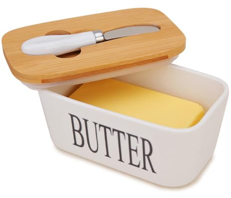 Beurrier avec couvercle, Chasechic, beurrier en céramique avec couvercle, avec couteau, beurrier en céramique hermétique, peut contenir deux beurres