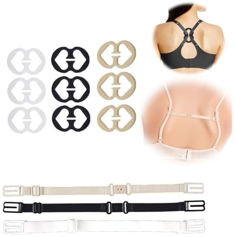 LJFEA 12 PCS Antiscivolo Clip Reggiseno per Indumento Intimo da Donna, Clip Incrociate per Reggiseno,Fissaggio per Reggiseno(Bianco, Nero, tonalità della Pelle)