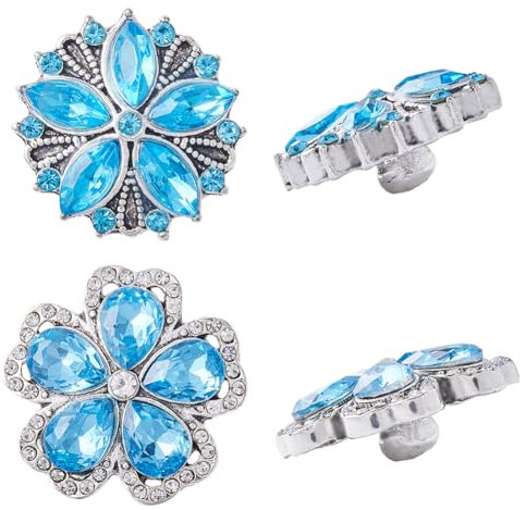GORGECRAFT 8Stk 2 Stile Blumen-Strass-Knöpfe Metall Blaue Blumen-Kristallverzierungen Zum Aufnähen Auf Kleidung Glänzender Knopf Für DIY-Handwerk Hochzeit Blumenstrauß Nähen Kleidung Dekoration