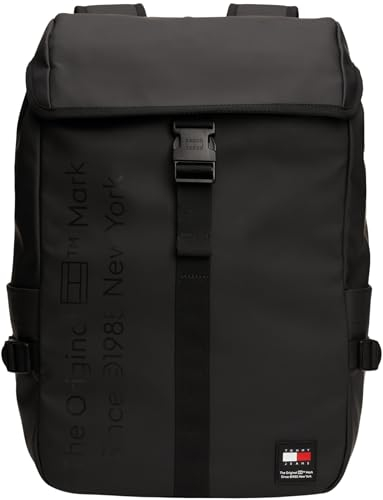 Tommy Jeans Herren Rucksack Daily Flap Backpack Kunstleder, Schwarz (Black), Einheitsgröße