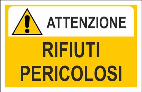 M-ITALY CARTELLO SEGNALETICO - ATTENZIONE RIFIUTI PERICOLOSI - Adesivo Extra Resistente, Pannello in Forex, Pannello In Alluminio (20x31, Alluminio)