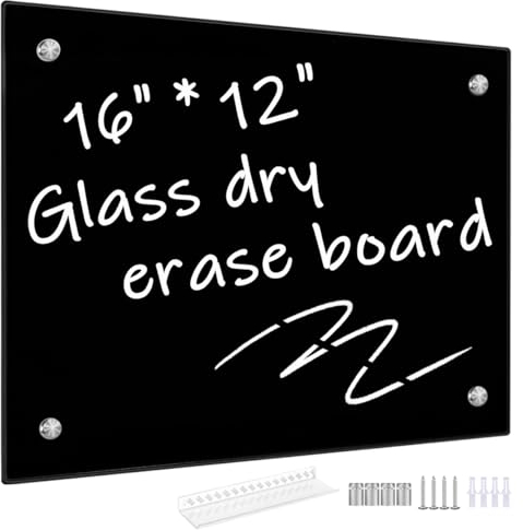 Umtiti Tableau blanc en verre noir effaçable à sec, 30,5 x 40,6 cm, tableau blanc en verre sans cadre pour la maison, l'école, le bureau, surface noire. Glass-BK3040