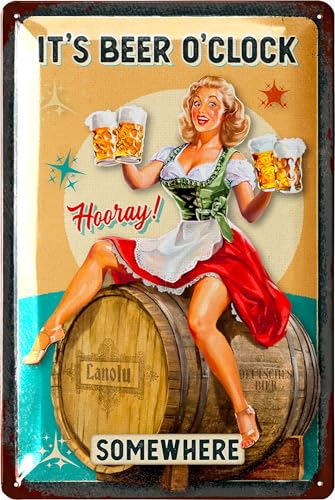 LANOLU Blechschilder Retro Beer O Clock Biertrinker Geschenk Bierliebhaber, lustiges Bierschild, Blechschilder Bier, Metallschilder mit Sprüchen 20x30cm