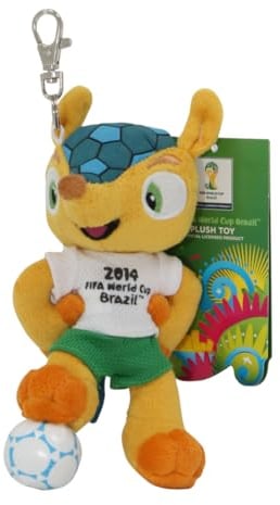 Promo-Dis Fuleco – avec pendentif, 13 cm, balle sous le pied, mascotte en peluche de la Coupe du monde de football 2014 au Brésil