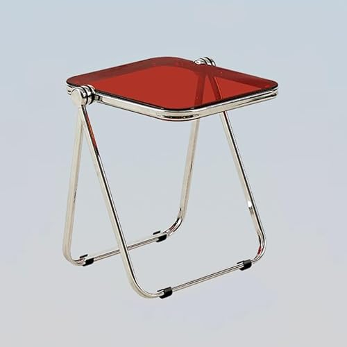 asdchZen Faltbarer Acryl-Tisch, transparenter tragbarer Beistelltisch, Sofa-Beistelltisch, kleine Räume, TV-Tabletts, Tischhocker für Couch, Snack (rot)