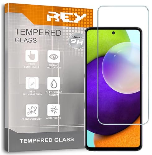 REY Pack 2X Bildschirmschutz aus gehärtetem Glas für Samsung Galaxy A52 5G - 4G - Samsung Galaxy A52s 5G - Galaxy A53 5G, Schutzfolie, Displayschutzfolie 9H+ Härte, Anti-Kratzen-Öl-Bläschen