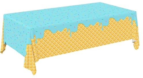 ALEGRE Eis Deko Tischdecke Geburtstag Mädchen Jungen, Eiscreme Geburtstag Tischdecke Blau, Deko Eis Tischdecke Kindergeburtstag, Eis Einweg Geburtstagstischdecke für Babyparty,Hawaii,Sommer Party Deko