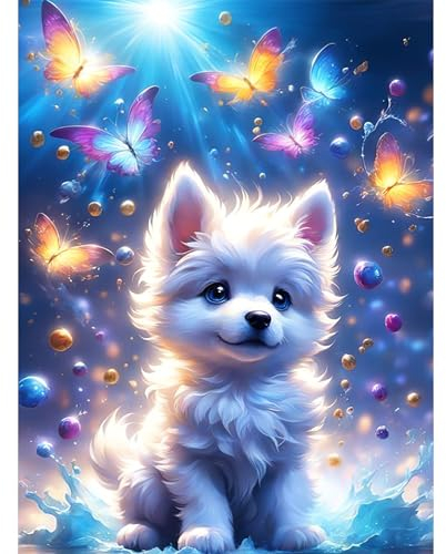 Lxmsja 5D Diamond Painting Hund, Diamond Painting Tiere Erwachsene Kinder, Diamant Painting Bilder, Full DIY Diamant Kunst Malerei Stickerei Set Kreuzstich Bilder Home Wand Dekor 30x40cm