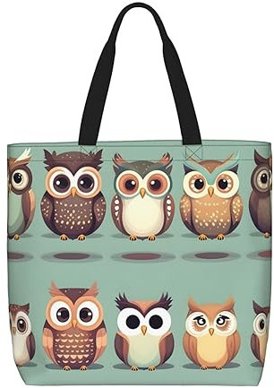 EdWal Leichte Reisetasche mit irischem Flaggen-Druck, lässige Umhängetasche, Handtasche, Arbeitstasche, Niedliche Cartoon-Eulen, Einheitsgröße