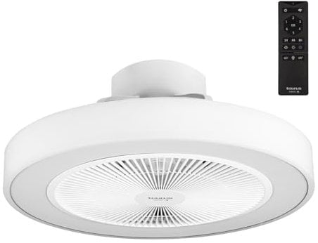 Taurus - Ventilador de Techo Fresko Invisible 40W | 7 Aspas Protegidas | Motor DC | Ultrasilencioso | 3 Tipos de Luz | 6 Velocidades | Función Verano/Invierno | Control Remoto y Temporizador 8h