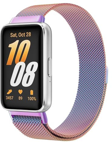 Mugust Metal Strap for Samsung Galaxy Fit 3, Milanese Style, Multi-Color, 140mm - 203mm, Magnetic Clasp, Stainless Steel, Unisex Watch Band