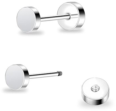 ZDE Women Earrings Flat Back Dot Titanium Hypoallergenic Cartilage Earrings Studs for Sensitive Ears Simple Classic 4mm Screw On Stud Earring (Silver, 4MM)