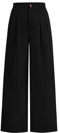 KIRUNDO Wide Leg Pants for Women 2026 Dressy Button Trousers,Black,L