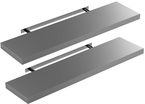 Casaria® 2X Wandregal Holz Grau Hängeregal mit Halterung 15kg Tragkraft Küche Wohnzimmer Flur Schweberegal Bücherregal Regalbrett Schwebend Matt 90cm