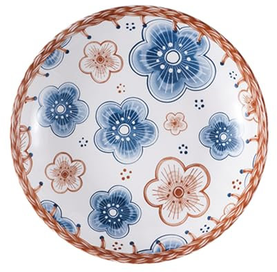 Plato Llano De Cerámica Con Estampado Floral, Plato Llano De Cocina De Restaurante, Plato Para Servir Para Almuerzo, Cena, Plato De Aperitivo Para Ensalada, Resistente A Los (Size:21*21*4.4CM,Color:A)