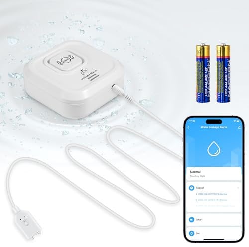 Detector de Fugas de Agua WiFi, 100dB Alarma Sensor de Agua y de Tuya App, 3 Tipos de Detección Detector Inalámbrico con Desmontable 105 cm Cable de sonda Prolongado para Casa Cocina, Baño (2,4G)