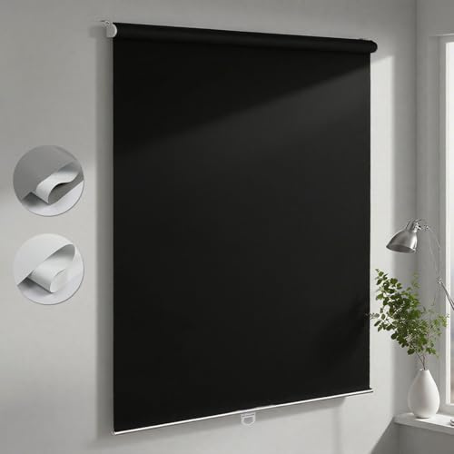 Joydeco Verdunklungsrollo Klemmfix ohne Bohren (Schwarz, 90x150 cm) – Thermorollo mit 100% Sichtschutz & Sonnenschutz, kabellos & abnehmbar, Rollos Für Fenster im Schlafzimmer und Wohnzimmer