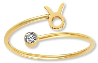 GD GOOD.designs Sternzeichen Ring Stier Gold mit Zirkoniastein für Damen - 18K vergoldeter Damenring aus 316L Edelstahl | Ring verstellbar (Ringgröße 52-60) und wasserfest - inkl. Geschenkbox