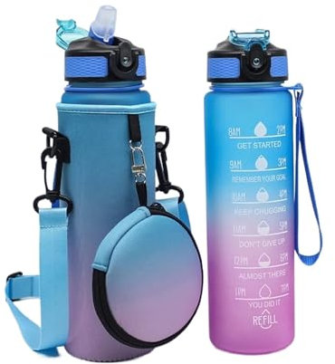 DKJAHSEK Sac De Bouteille d'eau 1000ml Water Bottle Sleeve Bottles Bag Cup Cover Pouch Holder Sport Tumbler Water Bottle Case with Headphone Bag Camping Access pour Sport(Blue Purple)