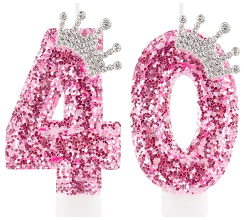 Zi Lan 40 Geburtstag Kerzen für Mädchen, rosa Krone Nummer 40 Cake Topper Dekorationen für Frauen Party Hochzeit Jahrestag Feier Supplies